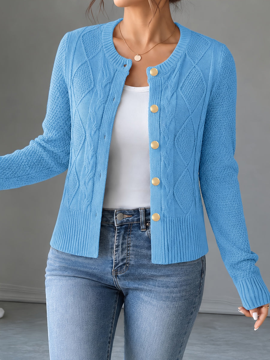 New Fashion Women'S Clothing, Spring Autumn Early Winter Short Jacket, Button-Up Cardigan - Blue