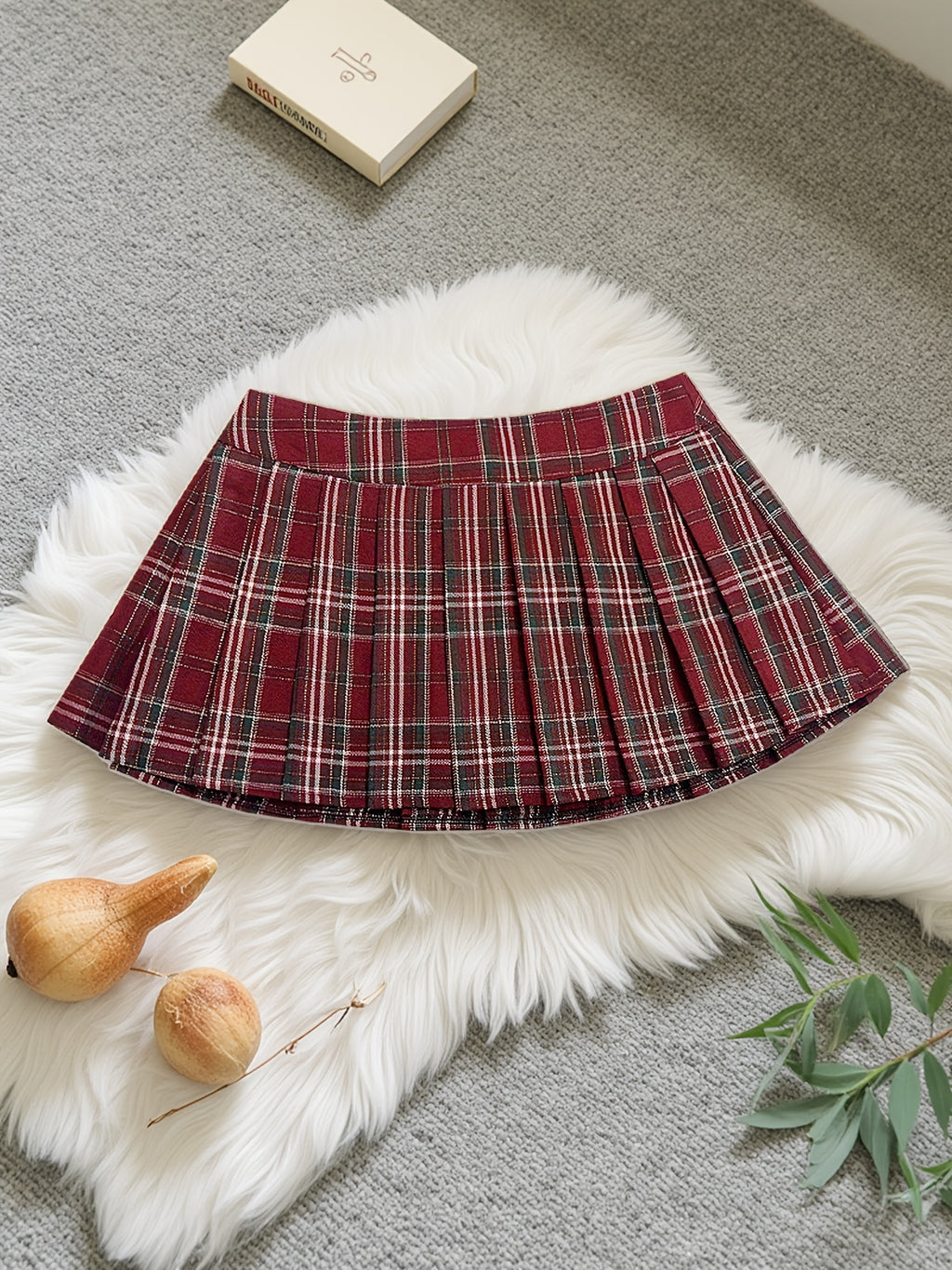 Elegant Golden Jujube Red Plaid Academic Style Low-Waist A-Line Pleated Mini Skirt for Women, Spring/Summer Skirt - Golden Jujube Red