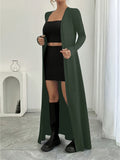 New Spring/Autumn Women's European and American Style Daily Solid Color Long Button-Up Cardigan, Long Sleeve, Slim Fit, Casual Commuter Outerwear - Olive Green