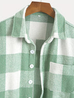 1pc of Plaid Casual Jacket, Casual Sports Jacket, Lapel Button Cardigan Jacket - Green