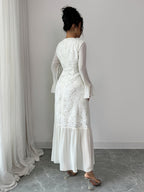 Women's Elegant -Line Maxi Dress with Print Long Dress - Full-Length -Length Gown Suitable for Weddings, Parties, Proms, Galas - Machine Washable Round Neck Zipper Closure Dress - Milky