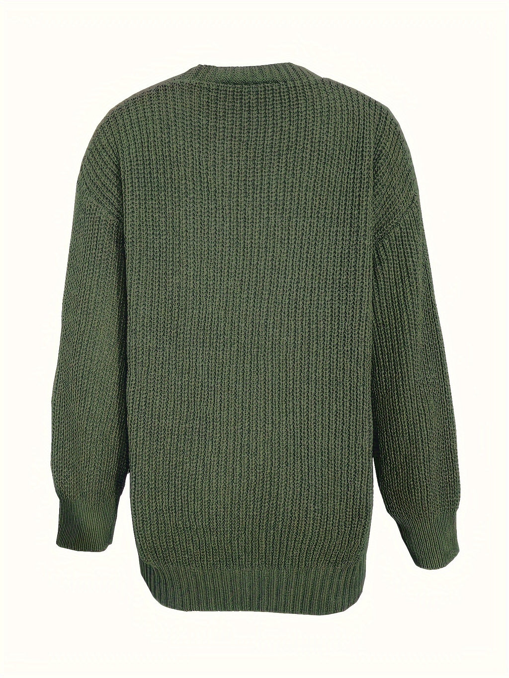 Women'S Autumn Winter New V-Neck Single Button Long Sleeve Solid Color Cardigan - Green