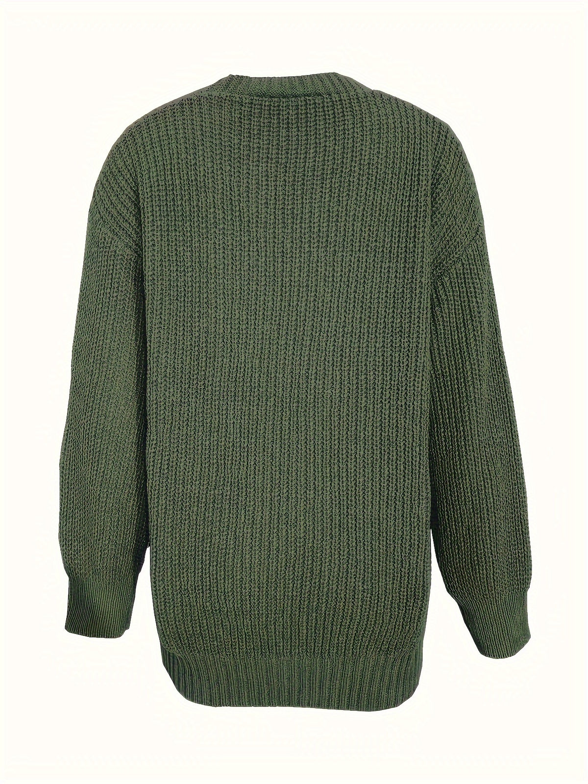 Women'S Autumn Winter New V-Neck Single Button Long Sleeve Solid Color Cardigan - Green