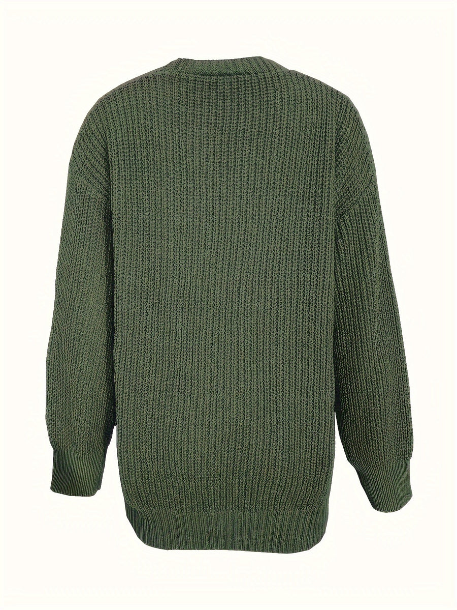 Women'S Autumn Winter New V-Neck Single Button Long Sleeve Solid Color Cardigan - Green
