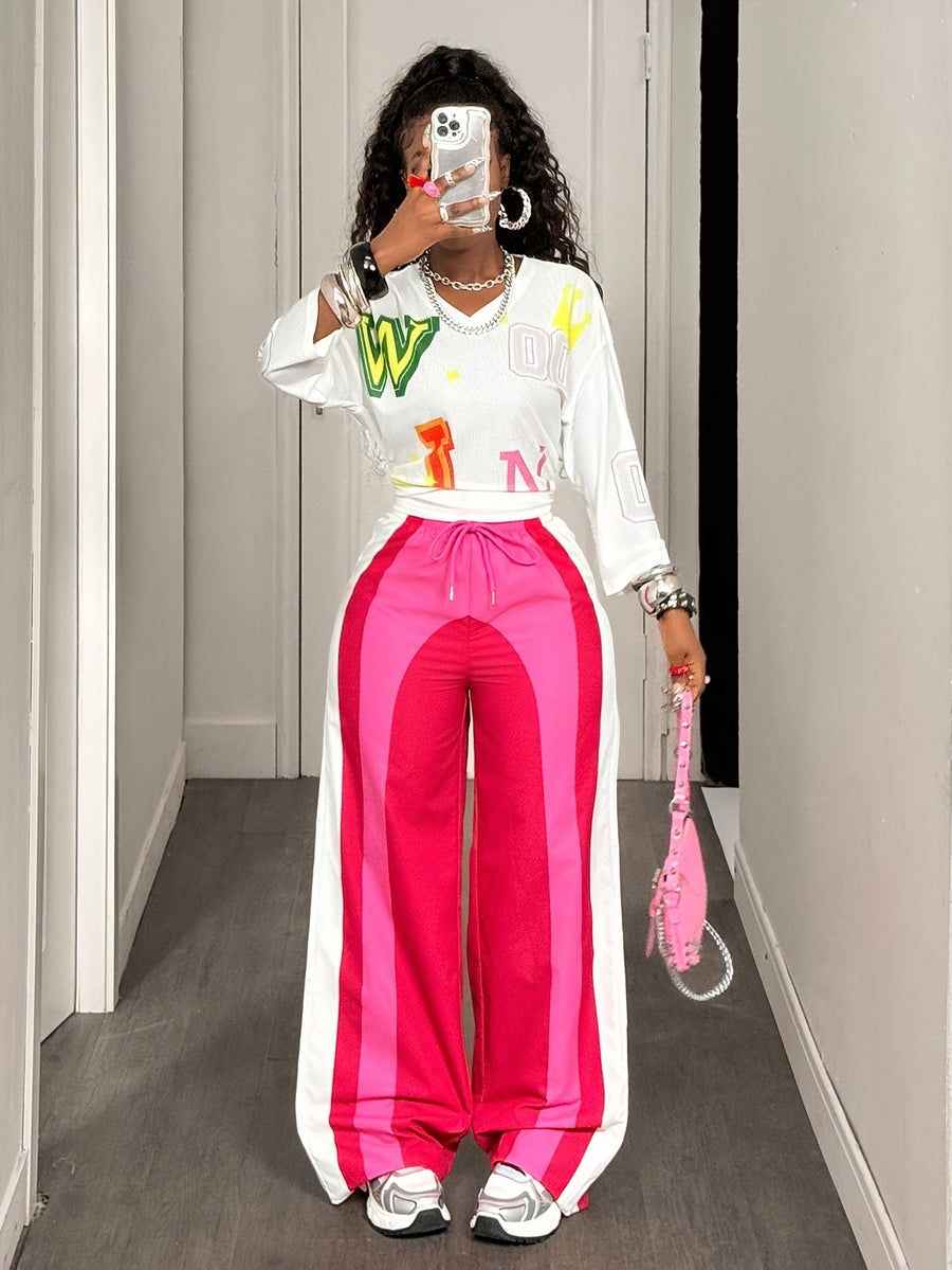 Wide- Loose-Fit Pants with Elastic Drawstring Waist & Full-Length - Wide- Trousers Suitable for Outdoor, Casual Wear - - Color Trousers (No Stretch Fabric) - Red