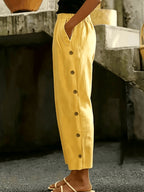 Solid Color Multi-Button Fashion Casual Ankle Pants - Casual Pants 0427 - Yellow