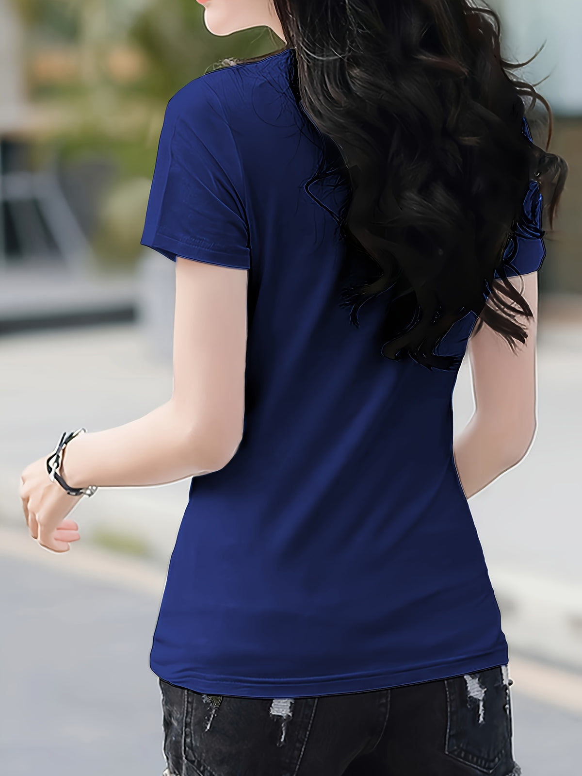 Women's Solid Color T-Shirt Suitable for - Wear - Soft Non- Blouse-Compatible Middle Eastern Style Top, Medium Stretch Opaque Base Layer for Casual & Professional Outfits, Hand Washable Minimalist Wardrobe Essential - Blue