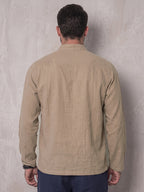 Men'S Asymmetrical Lapel Henley Long Sleeve Shirt, Stand Collar Button-Up Retro Casual Commute Top, Men'S Henley Shirt - Khaki