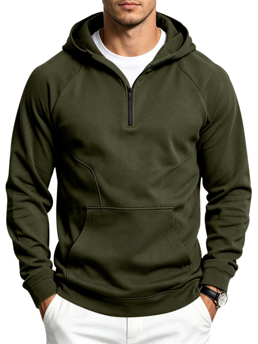 Men'S Spliced Half-Zip Pullover Hoodie, Loose Long Sleeve Sweatshirt, Outdoor Fitness Sports Casual Top for Autumn Winter - fern green