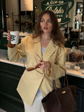 Elegant Women's Spring/Autumn Blazer, Long Sleeve Lapel Double-Breasted Suit Jacket, Stylish Outerwear for Daily Casual, Workplace, and Office Wear - Yellow