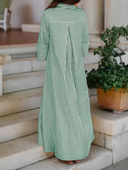 Women's Shirt Long Cape Long Elegant Striped Shirt - Green