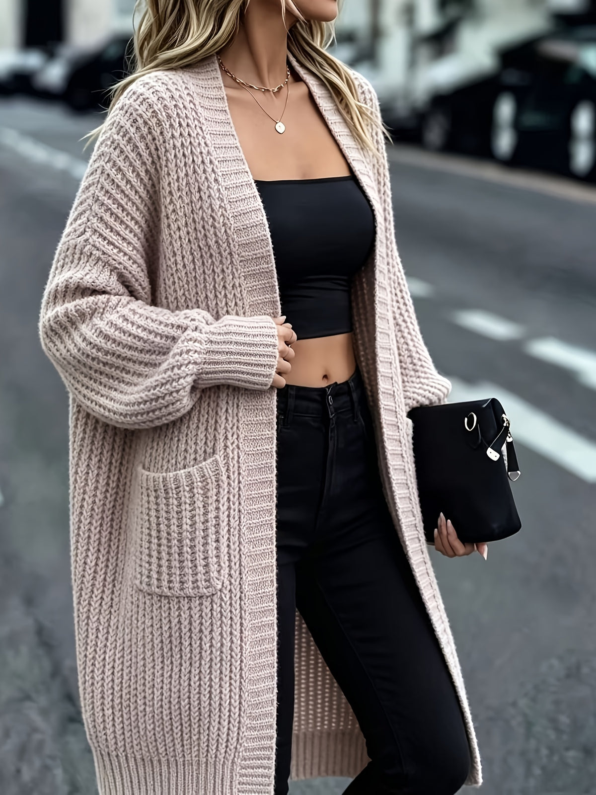 Lazy Style Thick Long Cardigan for Women, Loose with Pockets Long Sleeve Sweater Jacket, Fall Winter Versatile Casual Outerwear Suitable for Fall Winter Commuting, Daily Shopping, Holiday Outings, New Year'S Parties And Festive Attire - Khaki Gray