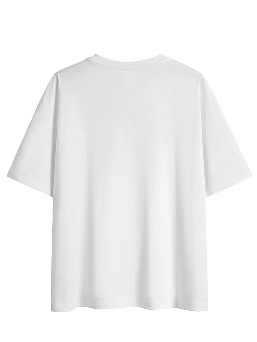 letter print drop shoulder t-shirt, short sleeve crew neck casual top for spring & summer, Women's clothing - White