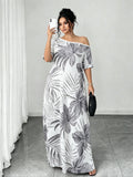 Women'S Plus Size Nightgown, Wearable Off-Shoulder Home Dress Long Dress, Beach Vacation Style, Summer Women'S Dress - White