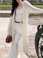 2026 Spring/Summer New Arrival Hollow-Out Long Cardigan Top for Women - Ivory White