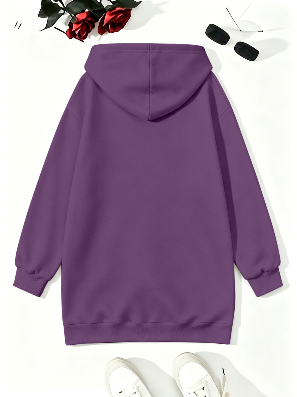 Loose-fit Mid-length Cardigan Hooded Sweatshirt with Letter Print - Purple