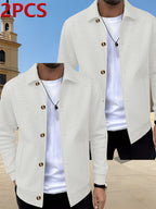 [Pearson OBM] Spring/Autumn Men'S Casual Knit Jacket, Waffle Collar Button-Up Cardigan Jacket, Daily Commute Versatile Men'S Wear 2pcs Set, 2026 New Style Fashionable Versatile Style - White+White