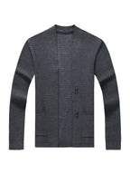 Du Jing Lan OBM Spring/Summer New Arrival Men's Knitted Cardigan, Old Money Style Solid Color V-Neck Long Sleeve Open Front Knit Cardigan, Men's Business Casual Fashion Single-Breasted Ribbed Sweater Jacket with Side Pockets, Suitable for Layering - Dark Gray