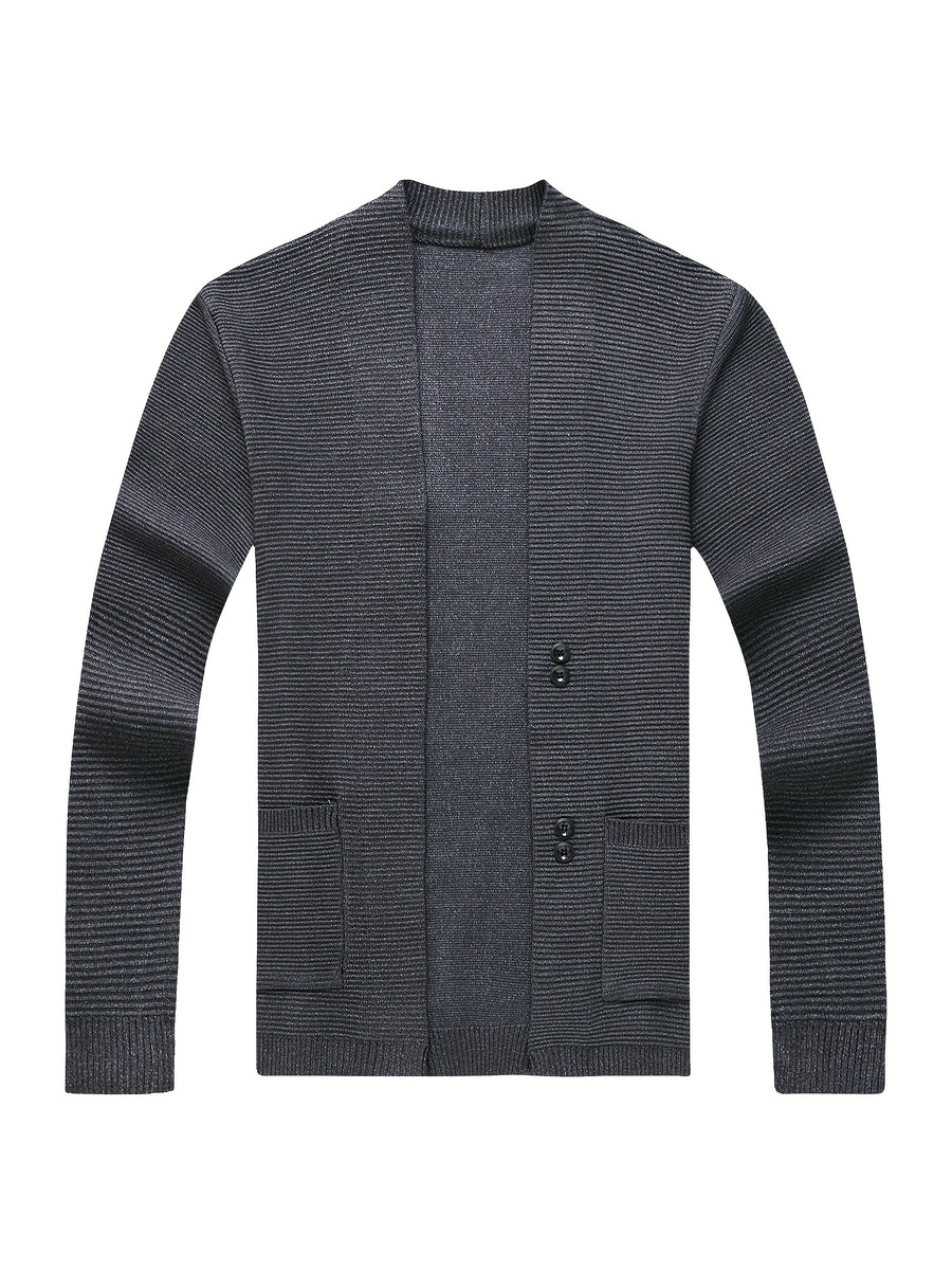 Du Jing Lan OBM Spring/Summer New Arrival Men's Knitted Cardigan, Old Money Style Solid Color V-Neck Long Sleeve Open Front Knit Cardigan, Men's Business Casual Fashion Single-Breasted Ribbed Sweater Jacket with Side Pockets, Suitable for Layering - Dark Gray