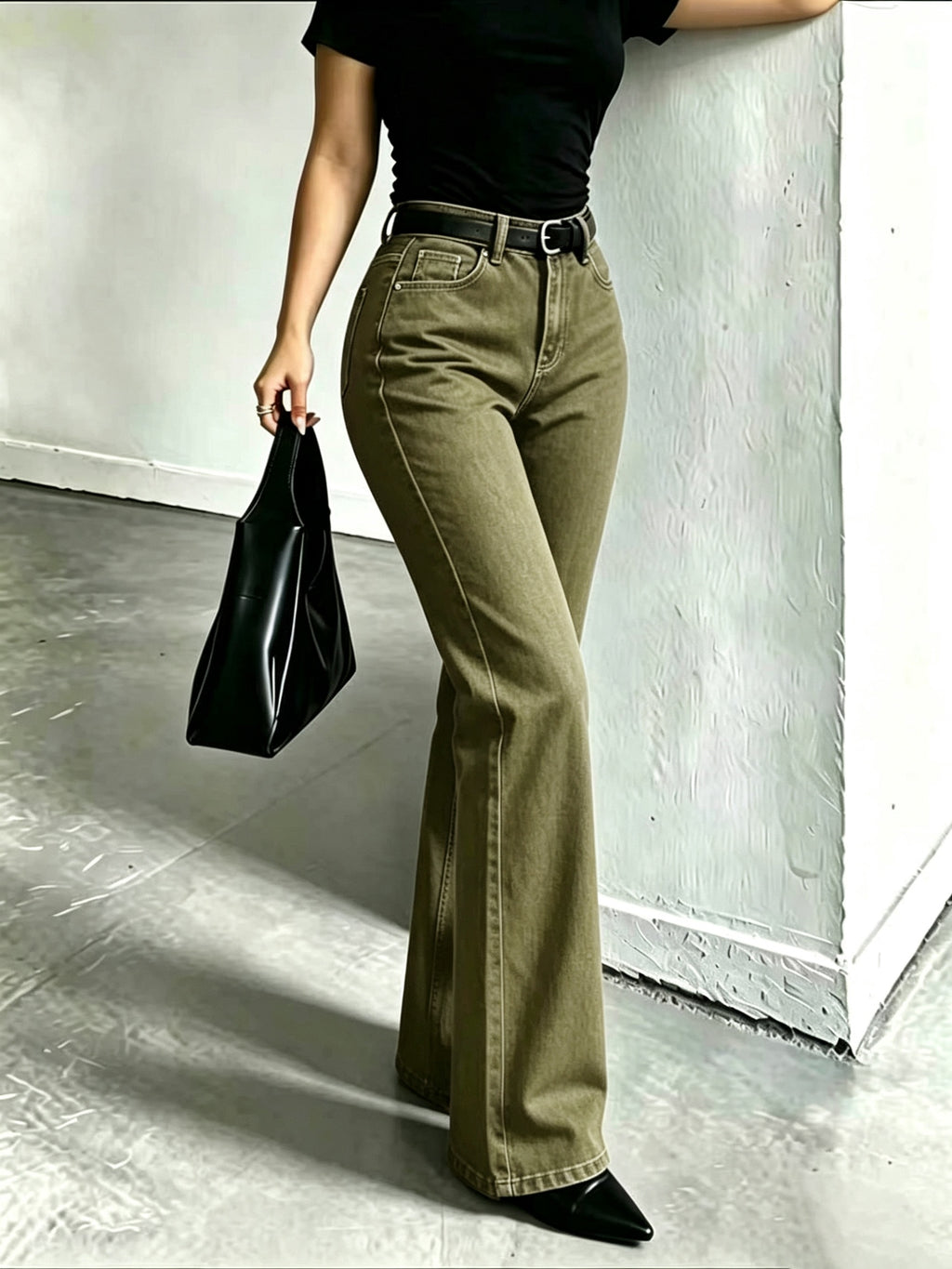 A10050# Simple and Stylish Jeans - Olive