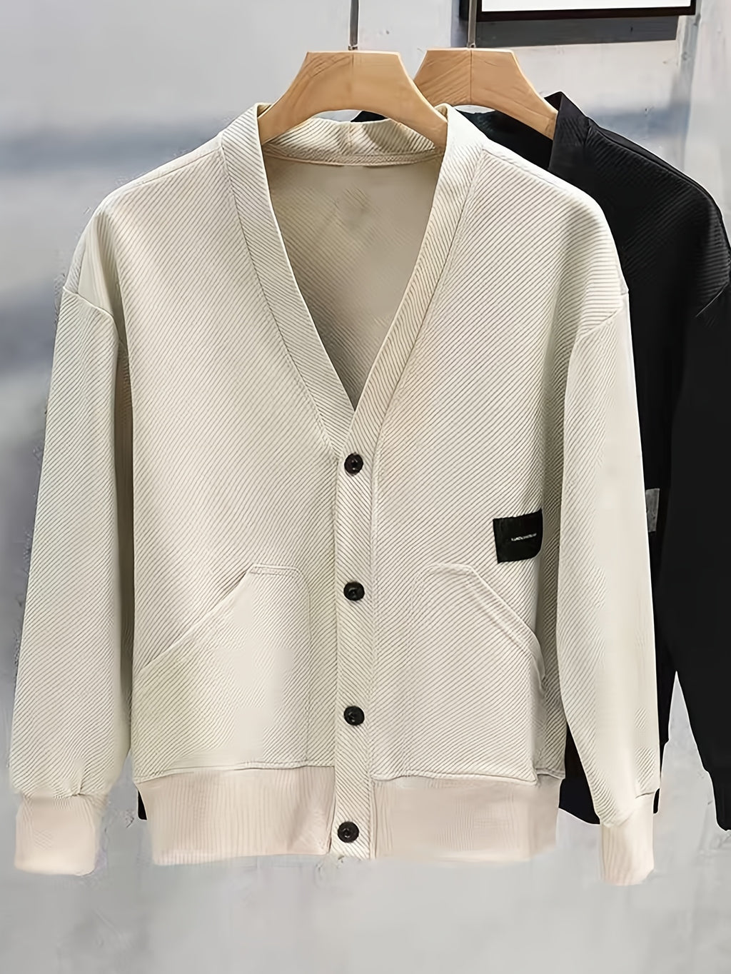 Men'S Cardigan in Stock Spring Autumn Casual Fashion Button Jacket Trendy Brand Easy Cardigan Youth Men'S Outerwear - Apricot