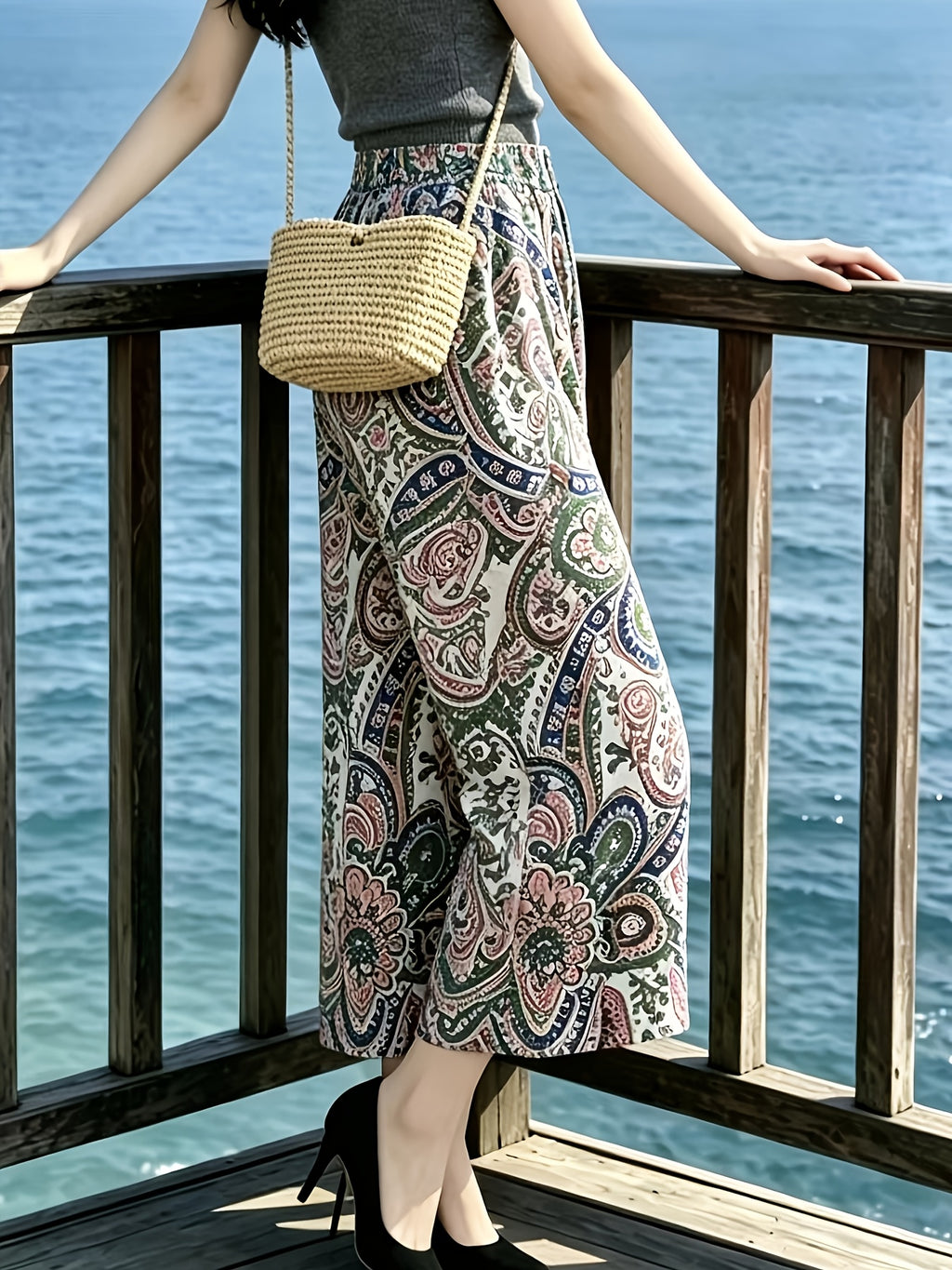 2024 New Printed Wide-Leg Mid-Length Pants for Women - Mixed colors
