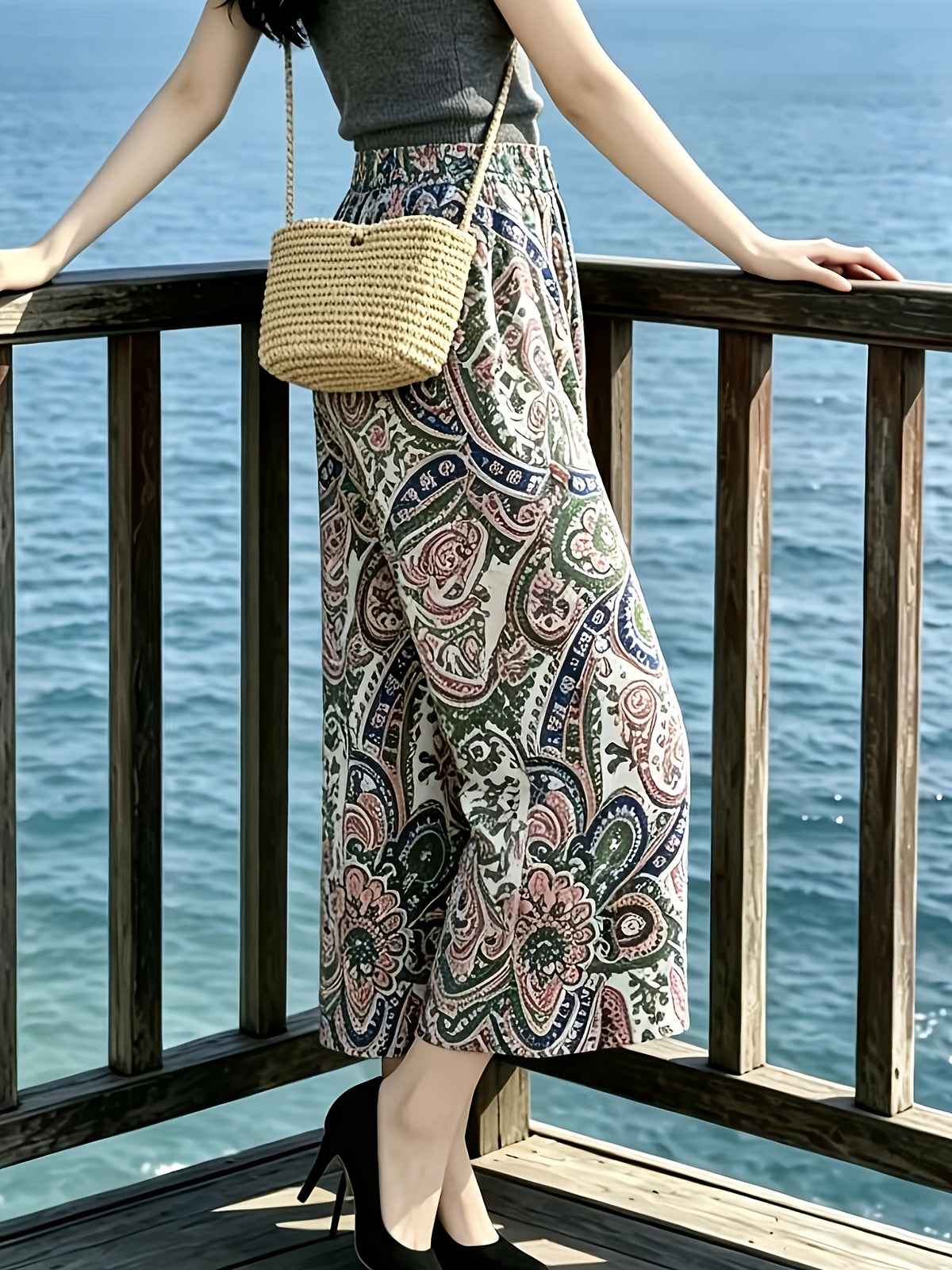 2024 New Printed Wide-Leg Mid-Length Pants for Women - Mixed colors