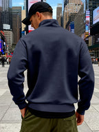 Josh Mei'S Selection of Henley Collar Shirts, Autumn And Winter Sweatshirts, Loose Casual Zip-Up Pullover Solid Color Stand Collar Fleece-Lined Solid Color Men'S Shirts - Navy Color