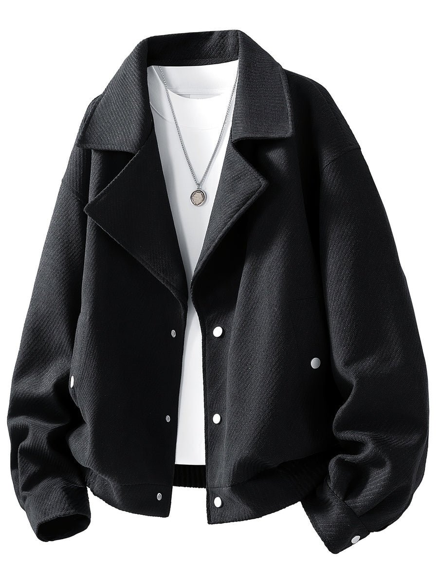 Men's Light Luxury Lapel Button-Front Cardigan Jacket - Loose Fit Blazer Coat with Lapel Collar & Button Closure, Machine Washable Suitable for Business Casual, Office Wear, Daily Use, Outdoor Events - Solid Color Outerwear - Black