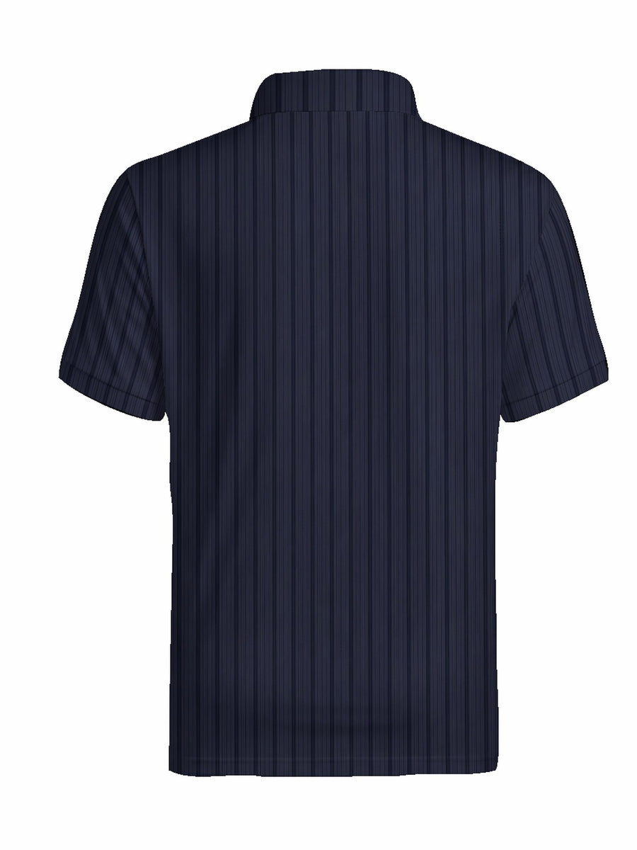 [Printed Design - Not Textured] Men'S Short Sleeve Zip Polo Shirt, Navy Vertical Stripe, Digital Print, Zip Placket, Polyester, Casual, for Daily Wear And Commuting, Summer - Mixed colors
