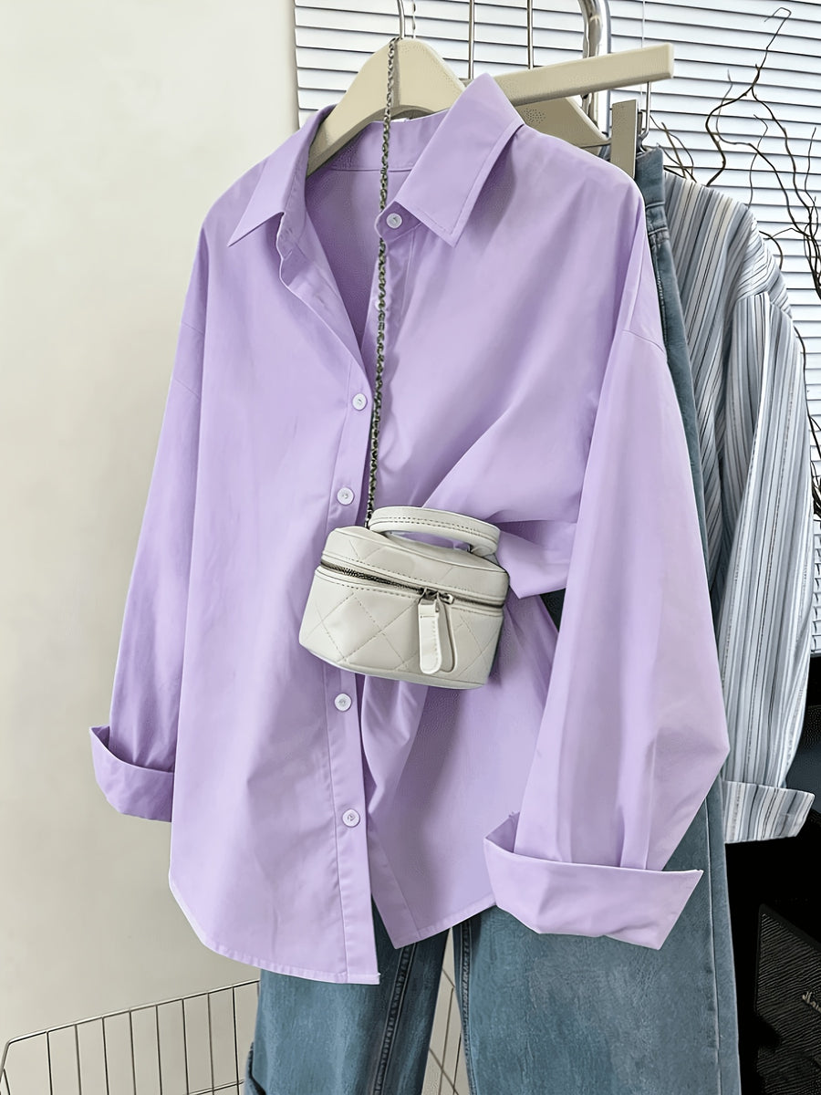 Solid Color Long Sleeve French Shirt for Women New Arrival - Purple