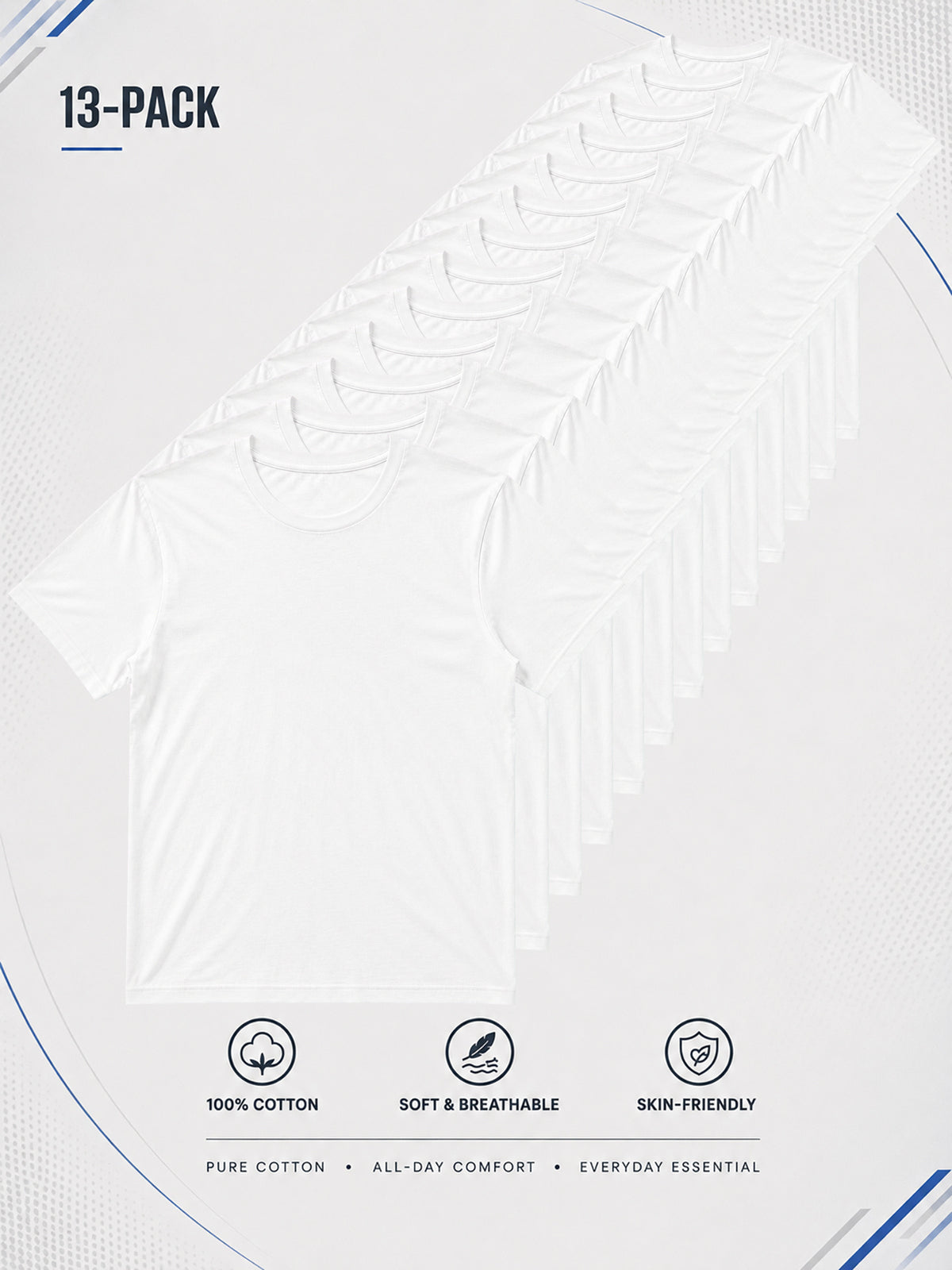 13pcs Men'S 100% Short-Sleeve T-Shirts, Black And White, Pure-Colored Round Neck, Lightweight, Comfortable, Washable, And Breathable Tops, Suitable for Daily Casual Wear, Sports, Outdoor Hiking, And Work Attire - White 13-pack