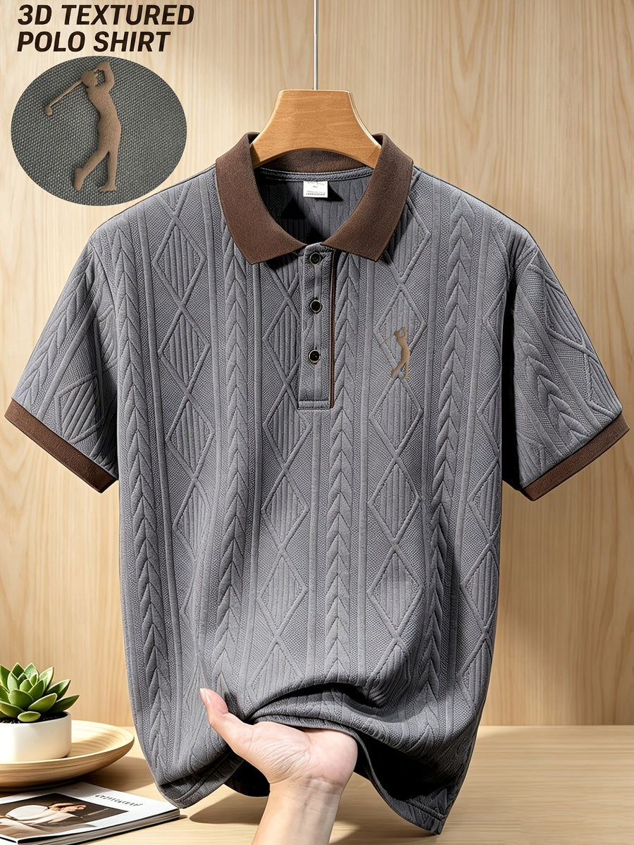 999-8, Father'S Day High-Quality Men'S Short Sleeve Collared Golf Polo Shirt, Frosted 3D Golf Pattern, Textured Striped Fabric, Soft And Skin-Friendly Quick-Dry, 3D Cut, Low-Key And Tasteful. Suitable for Business Office, Outdoor Sports - Grey