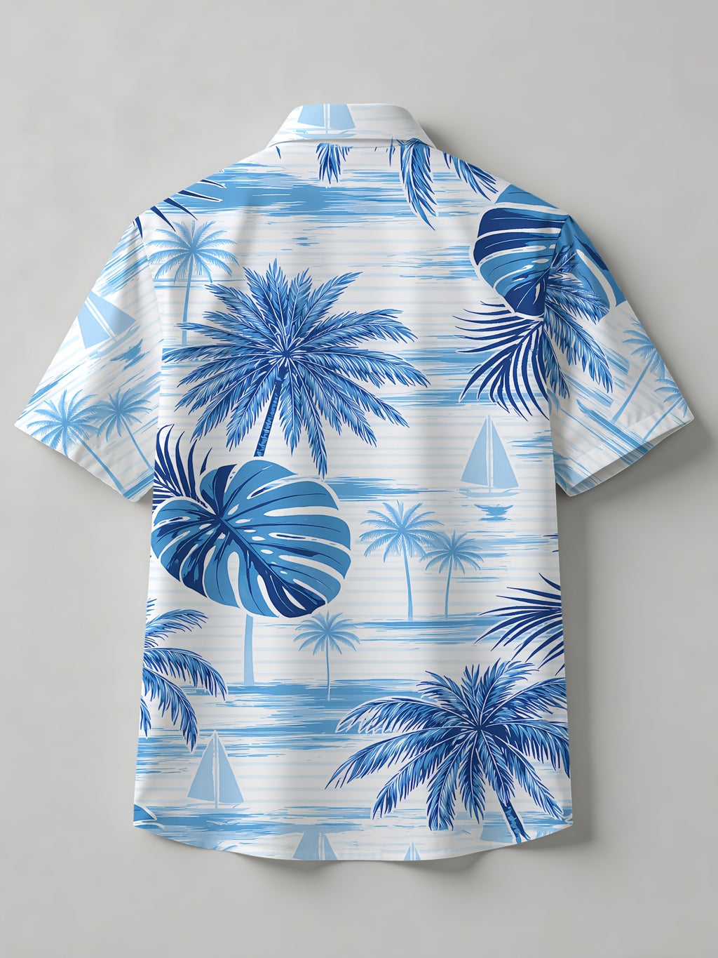 Simple Ocean Palm Sailboat Lapel Short-Sleeve Men's Beach Vacation Shirt - Mixed colors