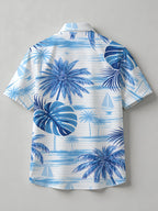 Simple Ocean Palm Sailboat Lapel Short-Sleeve Men's Beach Vacation Shirt - Mixed colors