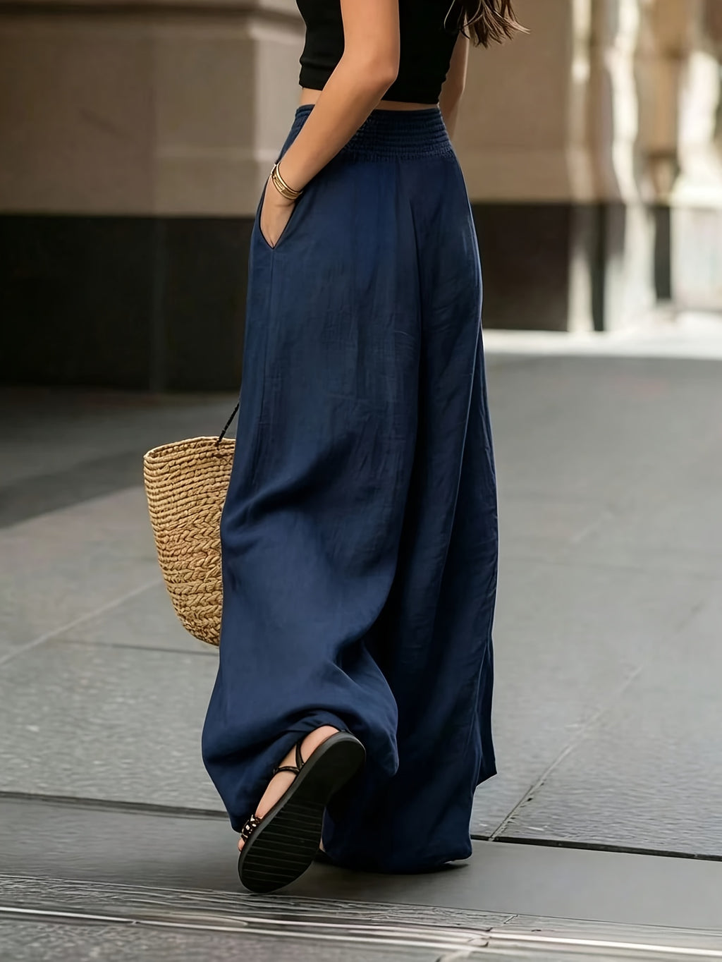 Designed for Waist Comfort, Featuring an Elastic Wide Waistband And Side Pockets. Ideal Country-Style Apparel for Women And Country Music Concerts, Delivering an Elegant Look for Everyday Outfits - Blue Navy
