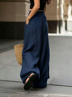 Designed for Waist Comfort, Featuring an Elastic Wide Waistband And Side Pockets. Ideal Country-Style Apparel for Women And Country Music Concerts, Delivering an Elegant Look for Everyday Outfits - Blue Navy