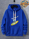 Warner Bros. Official Men's Autumn Hooded Sweatshirt, with Ribbed Cuffs, Breathable Polyester Fabric, Summer Beach Surfing Anime Print, Suitable for Casual and Sporty Outfits, Friend Gatherings, and Daily Shopping, Pocket Storage - Color Blue
