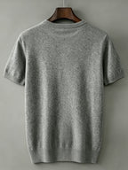 Men's Crew Neck Short Sleeve Knit Shirt with Galloping Horse Silhouette Print, Slim Fit Thin Top - Grey