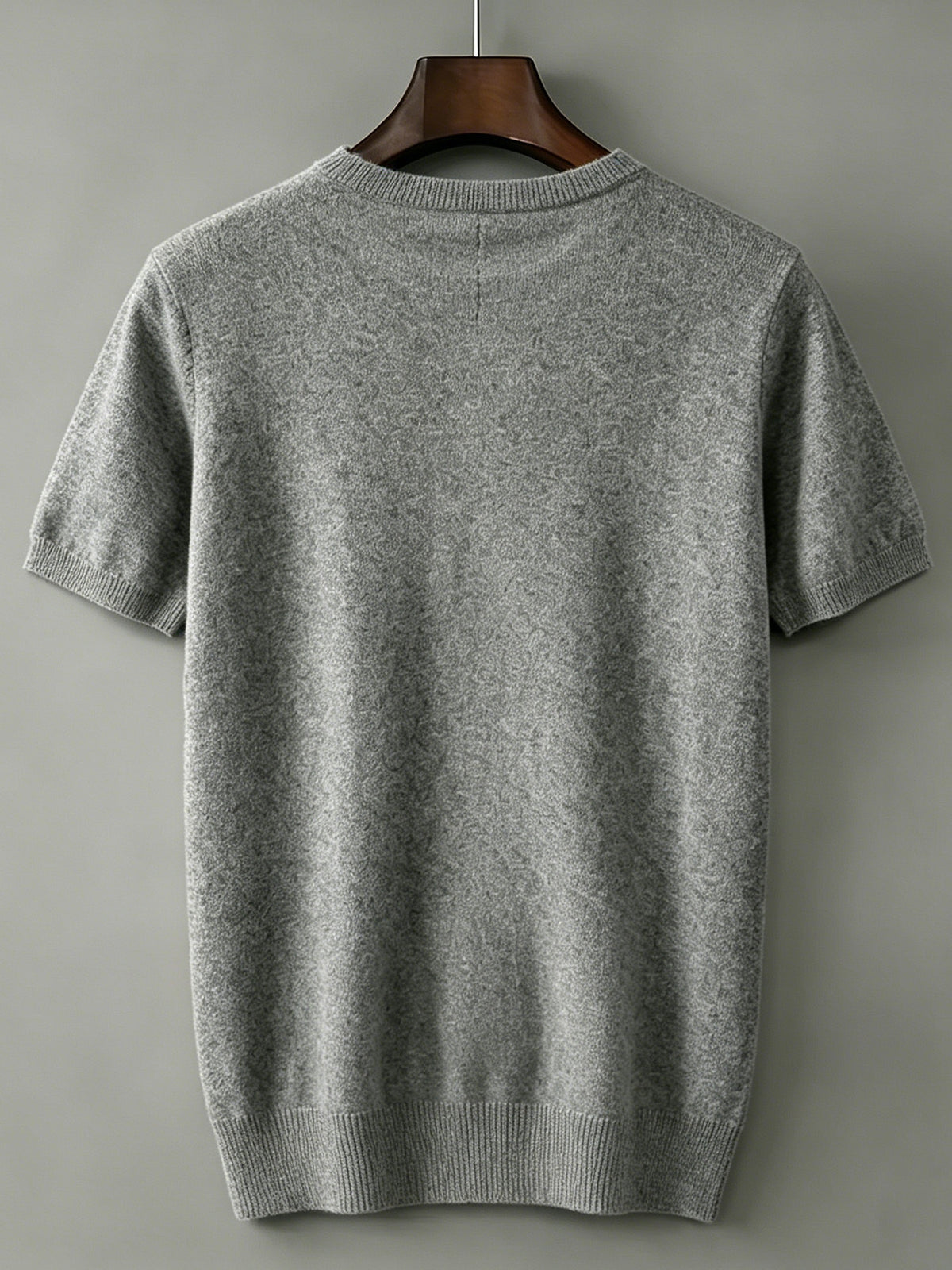 Men's Crew Neck Short Sleeve Knit Shirt with Galloping Horse Silhouette Print, Slim Fit Thin Top - Grey