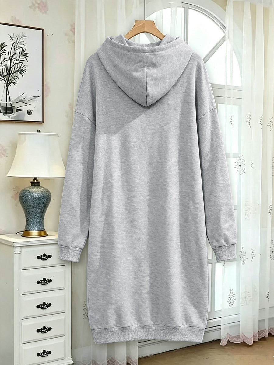 Autumn and Winter Women's Fashion Casual -lined Thickened Pullover Long Sleeve European and American Hooded Sweatshirt with Print Sweatshirt Long Trendy Casual Versatile - Grey