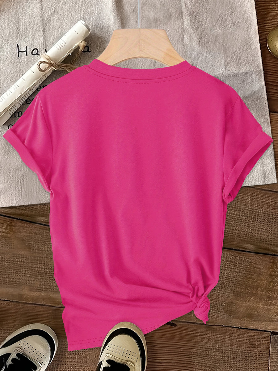 Disney Minnie with a Smile on Her Cheek Printed Fashion Women'S Round Neck Casual T-Shirt, Comfortable Fabric Short Sleeved, Round Neck Women'S T-Shirt, Worn in Spring And Summer - Rose Red