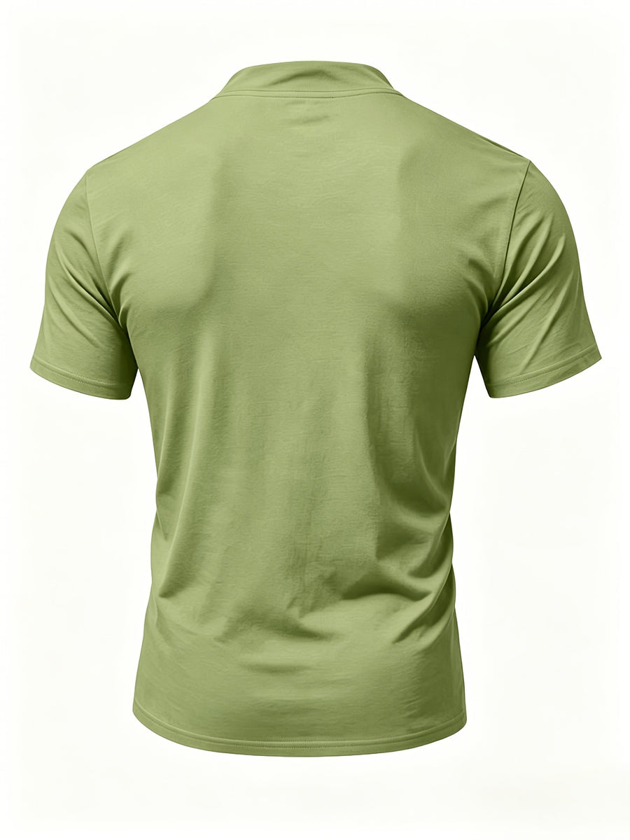 2026 New Men'S Casual Small Lapel Solid Color Short Sleeve, 2pcs Set - Military Green And Wine Red