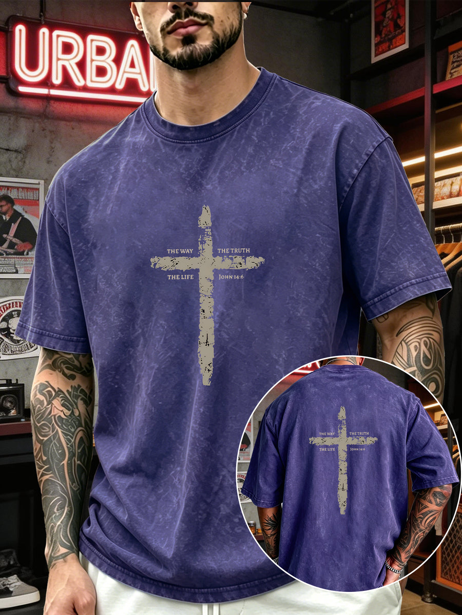 Men's Heavyweight T-Shirt Washed Distressed Fashion Print 2026 Summer New Urban High Street Hiphop Style Vintage Acid Wash Casual Gym Workout Top Pure Cotton Breathable Base Shirt - Royal Blue
