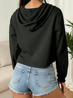 Women's Loose Fit Long Sleeve Top, Hot Style High Waist Crop Hooded Sweatshirt - Black