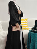 Cross-Border Muslim Women's Satin Bubble Sleeve Robe, Elegant Dubai Middle East Cardigan - Black