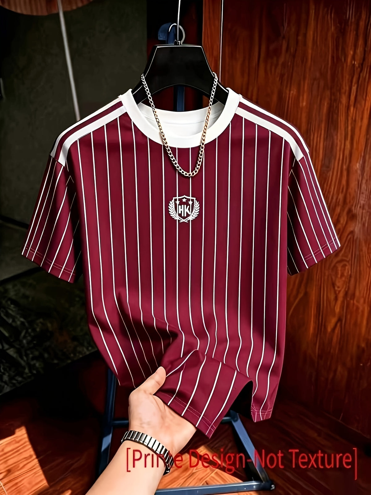 Men's Trendy Casual American Retro Drawstring Striped T-Shirt Print, Fashionable Thin Breathable T-Shirt, Machine Washable Short Sleeved Top, Suitable for Daily Commuting/Outdoor Sports/Vacation Parties/Daily Fitness And Leisure Gift Giving - Mixed Color 1