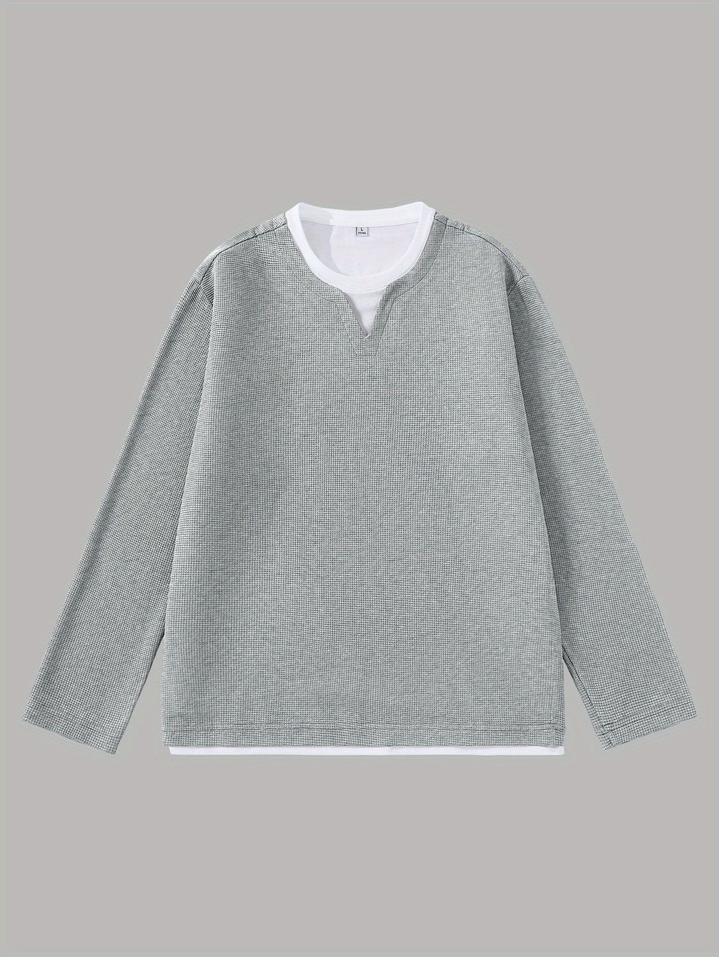 Men'S Spring And Autumn Fashion Waffle Long Sleeve T-Shirt - Grey