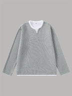 Men'S Spring And Autumn Fashion Waffle Long Sleeve T-Shirt - Grey