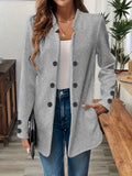 New Fashionable Solid Color Textured Double-button Decorative Pocket Long-sleeve Coat - Grey